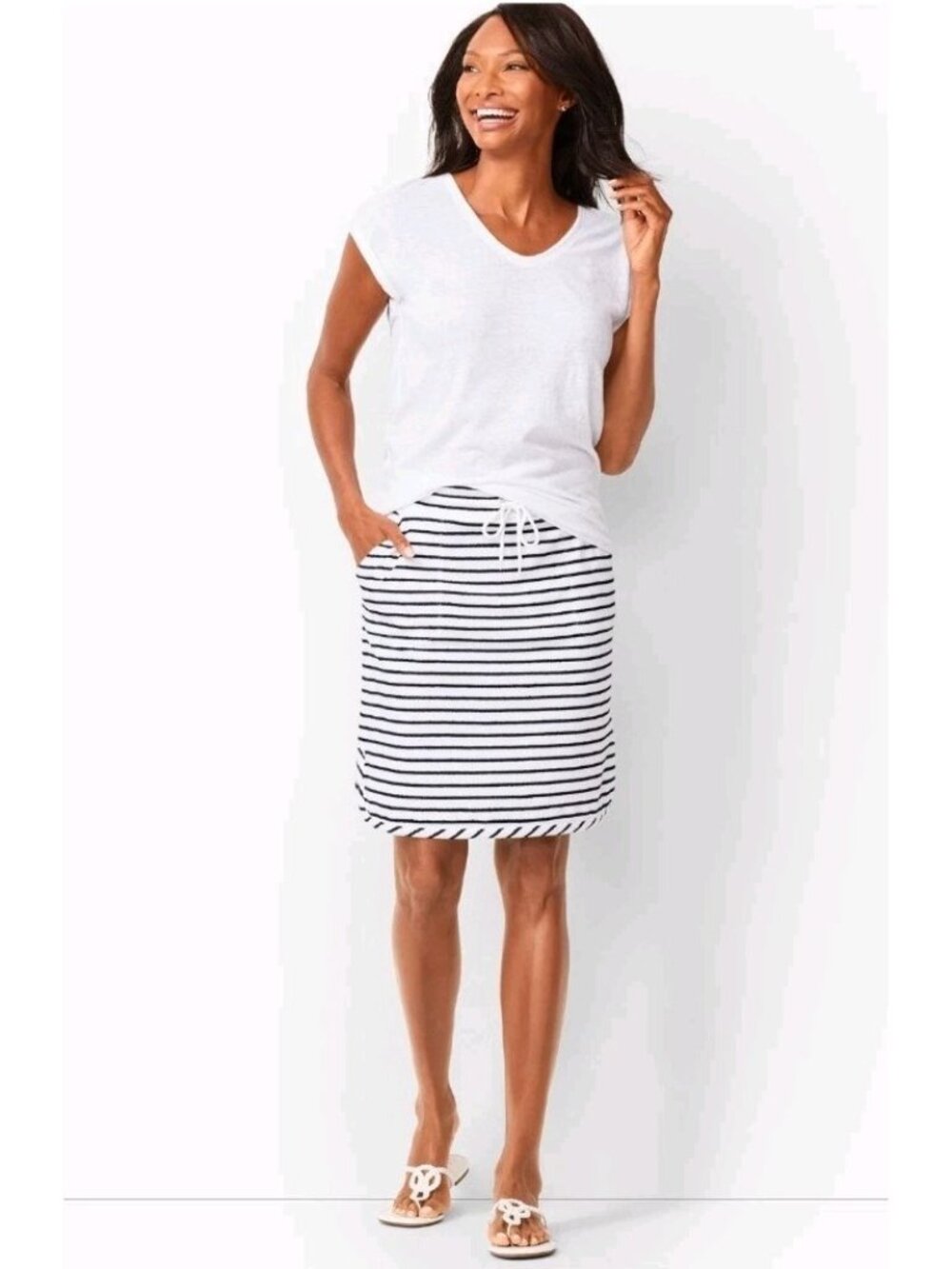 T By Talbots Striped Loop Beach Skirt Drawstring Waist NWT XS